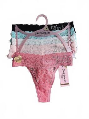 Juicy Couture 5 Pack Lace Thong Rhinestone Logo Panty Set Y2K NWT D/94
